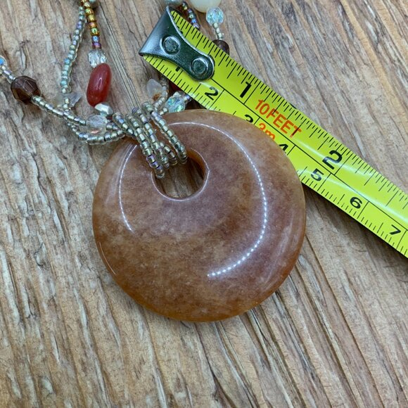 Lia Sophia Pumpkin Spice Multi Strand Beaded Round Aventurine Stone Necklace - Picture 6 of 6